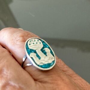 Silver and turquoise Mushroom Ring 1970s really unique! And cool